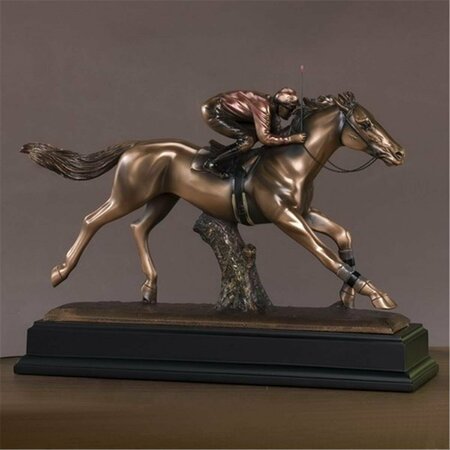 MARIAN IMPORTS F Jockey On Horse Bronze Plated Resin Sculpture - 16 x 5 x 12 in. 54037